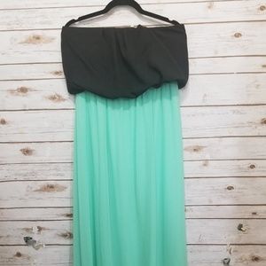 NYMPHE Chiffon Mint Green & Black Tube Top Dress